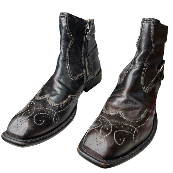 Mark Nason Men’s Rock Never Dies Brown Leather Moto Ankle Boot Size US 11 - Picture 6 of 11